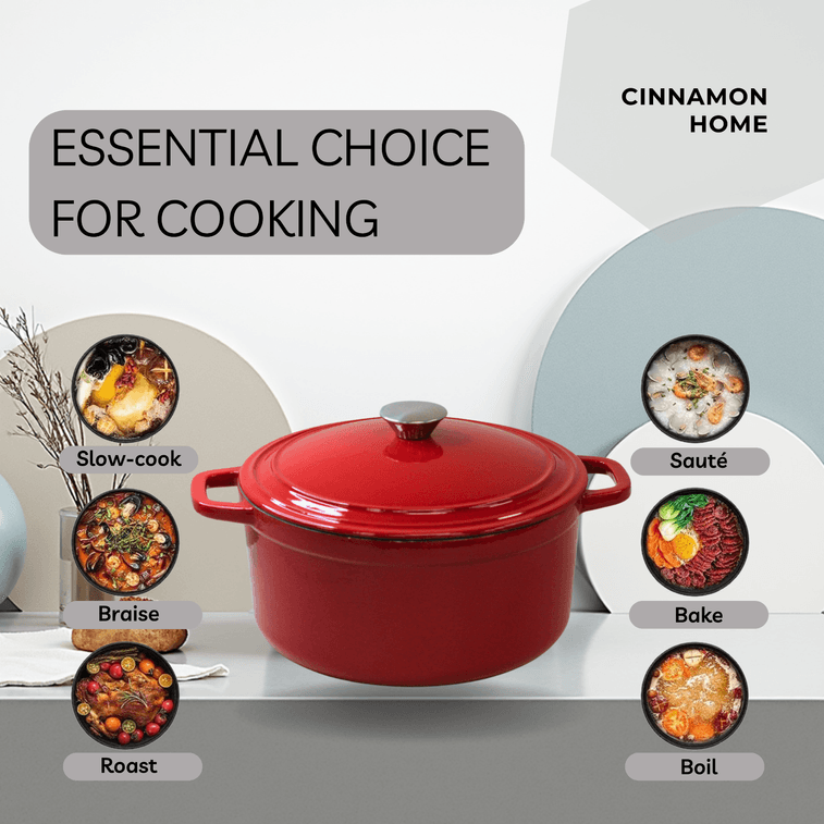 美国 西纳蒙 铸铁珐琅锅26cm (5.5QT) 经典红 家用多功能炖盅焖烧煮炖煲锅 天然微压 细煮慢炖 不挑炉灶 5