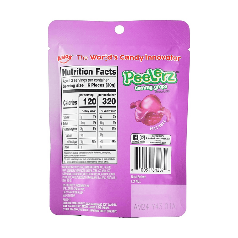 美國 AMOS PEELERZ 葡萄口味剝皮軟糖 趣味果汁軟糖 85g 3