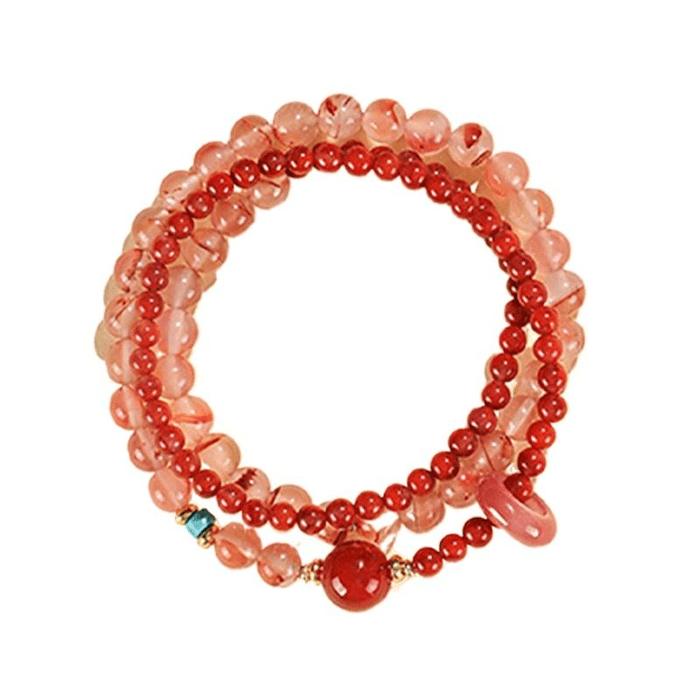 【中国直邮】 灵隐寺 杭州灵隐南红双圈手串女天然水晶叠戴手链招财本命年礼物*1件