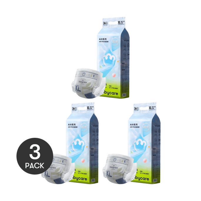 BC BABYCARE air pro Baby Diapers Ultra-thin Breathable Waist Sticker Diapers XL12-17KG-36pcs * 3 [3-Pack Value Pack]