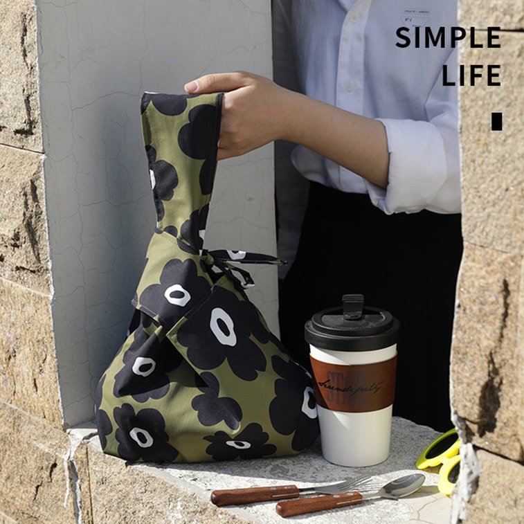 Large Capacity Water‑Repellent Lunch Bag Japanese Floral Print Handheld Insulated Bento Bag Gesang Flower Sea F 1 piece 3