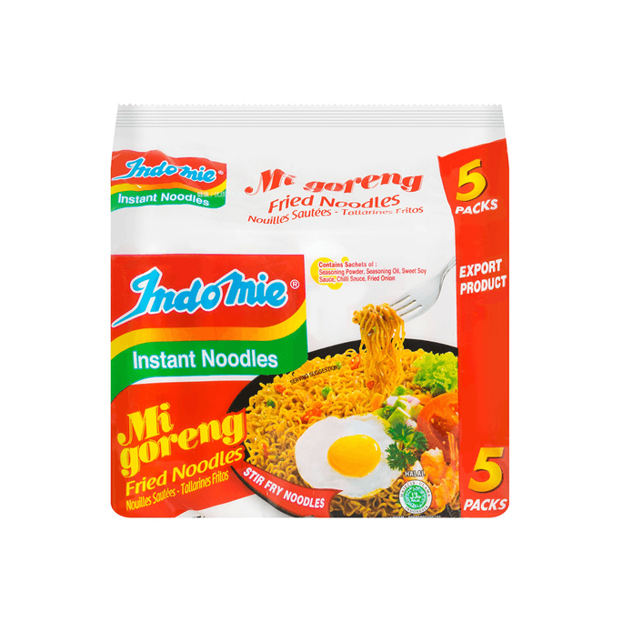 Indonesian Mi Goreng Instant Stir-Fried Noodles - Original Flavor 5 Packs, 14.99oz