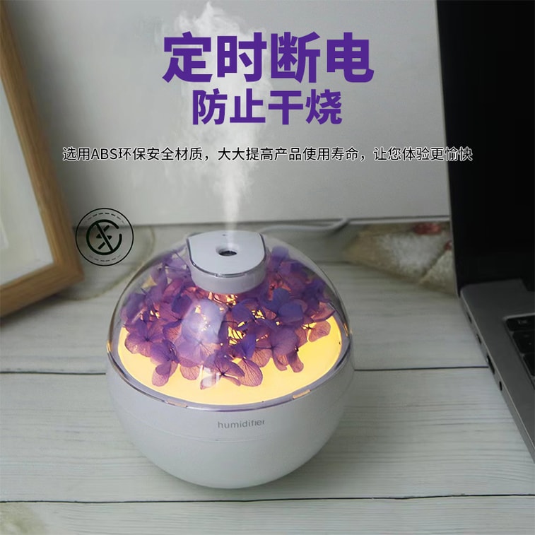【中国空运直邮】 晶雅家 补水喷雾永生花加湿器 USB充电接口卧室迷你氛围灯加湿器 紫色 一台装 8