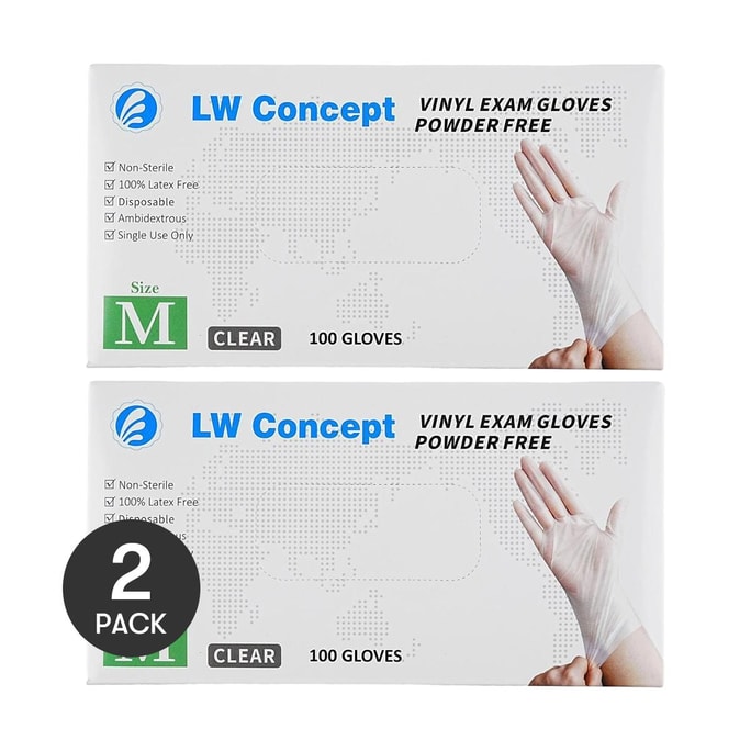 5g 4.5MIL Disposable Vinyl Gloves For Food Processing Size M 100 pcs *2【2 Packs】