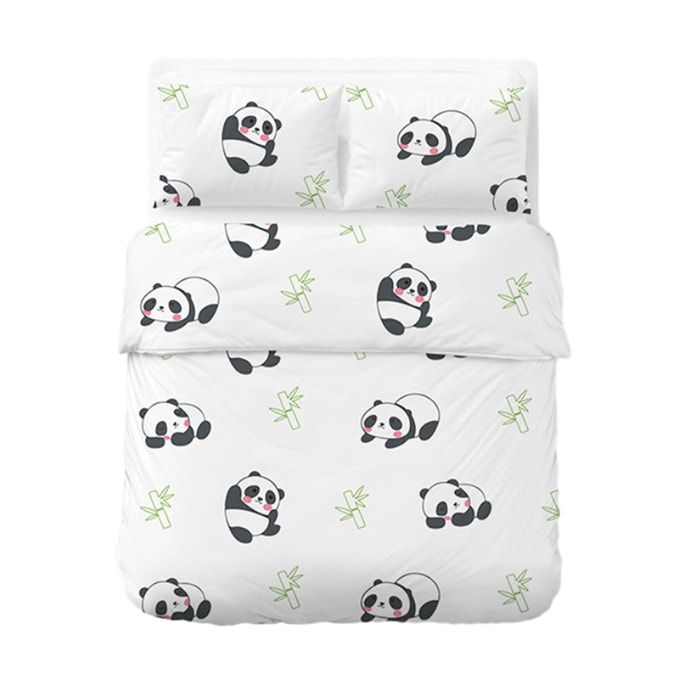 旅行ホテル用ダブルベッド寝具セット 使い捨てパンダ柄 枕カバー2枚（19.7×31.5インチ）、シーツ＆掛け布団カバー（86.6×94.5インチ）
