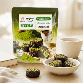 Dark Chocolate Matcha Crisp 3.53 oz【Organic Matcha + 65% Pure Cocoa Butter Dark Chocolate】【High Dietary Fiber】