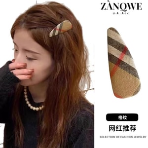 Simple plaid fabric BB clip hair clip sweet retro side clip bangs clip versatile hair accessory 1 pair