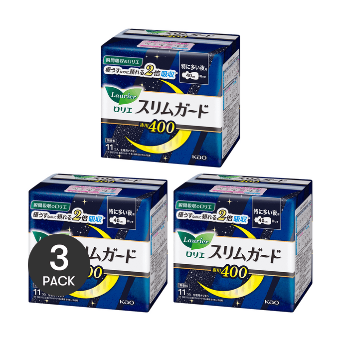 Slim Guard Heavy Flow Unscented Feminine Period Pads with Wings, Size5 / 400mm, 11ct *3【Value Pack】