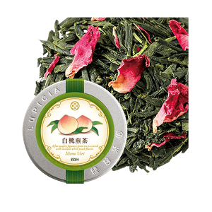 ルピシア||低カロリー甘口白桃煎茶||イラスト缶 50g