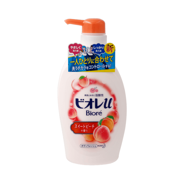 Kao Biore U Body Wash Liquid Soap Sweet Peach Pump Bottle 480ml