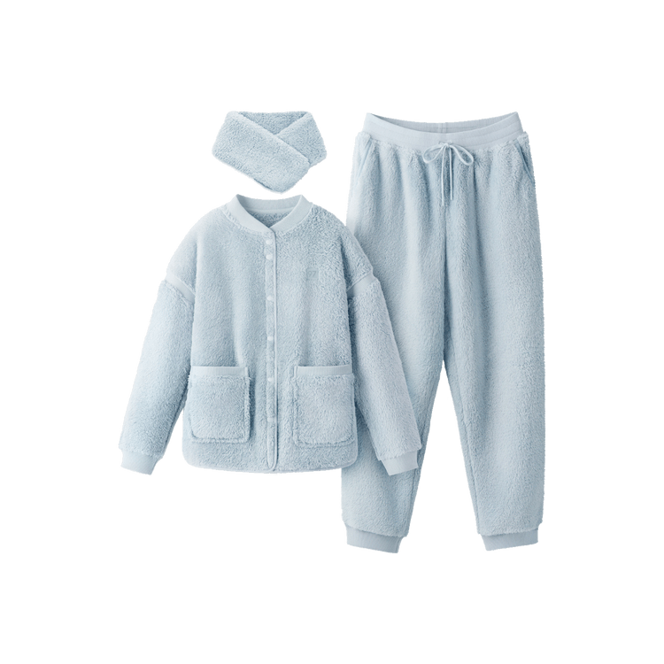 Bananain Women's Coral Fleece Pajamas Set Loungewear 501P White XL 