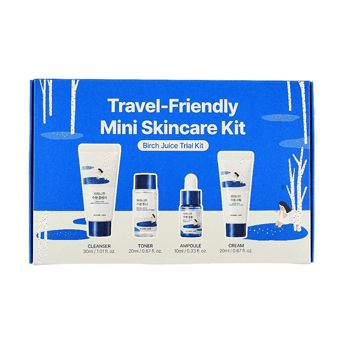 Birch Juice Moisturizing Travel Routine Trial Kit, 4-Step Mini Skincare Set【Inje Birch Sap Hydration】