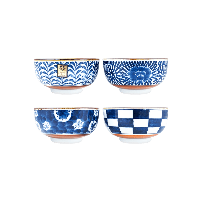 日式 彩陶瓷蓝色家用饭碗4件套组 5.5"Dx3"H