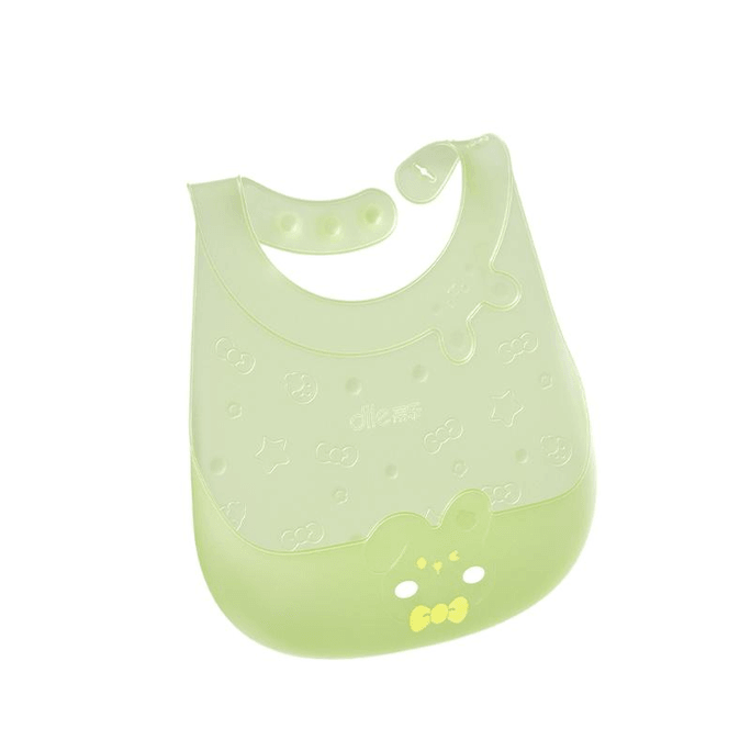 【中国直邮】蒂乐围小绿兔3d超薄空气围兜沁柠绿硅胶防水儿童辅食口水兜*1个