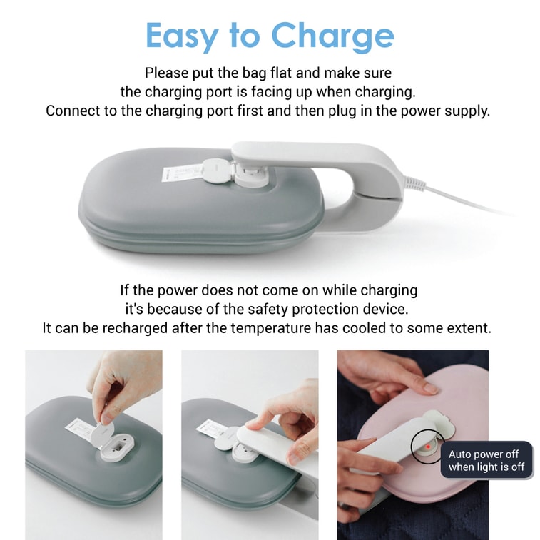 韩国 BANU 充电10分钟温暖一下午 充电热水袋+ 天鹅绒袋子 215x145x45mm 粉红色 1 件 8