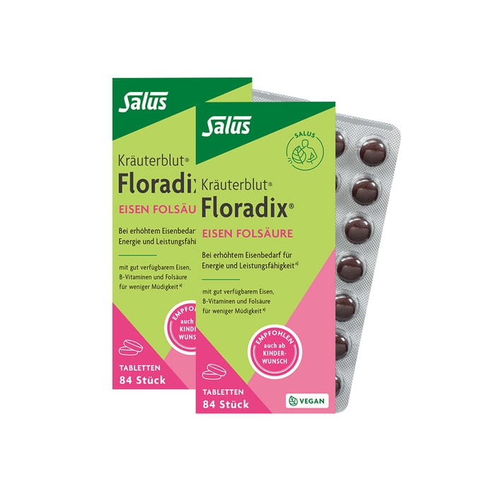 【中国直邮】 德国 Floradix 绿版便携 铁元片剂 84粒 2盒 女生调气养血 气虚血亏 美白养颜 2盒