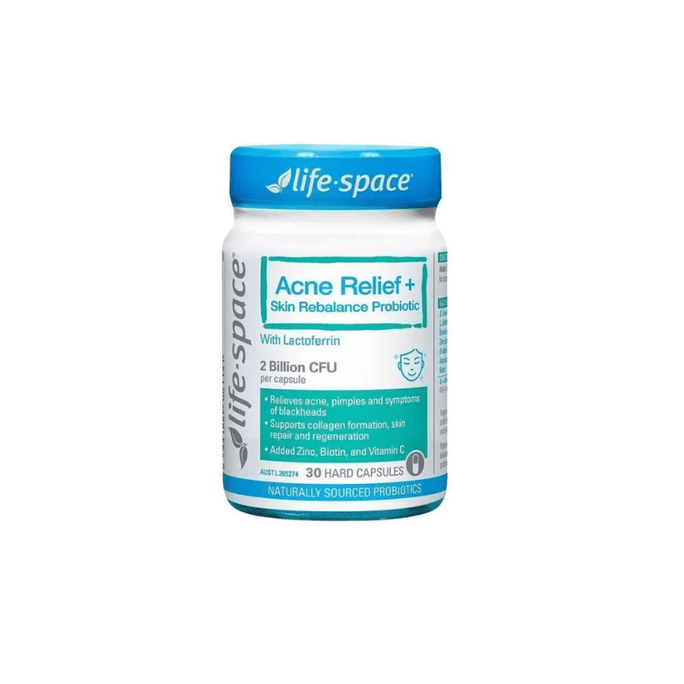 [홍콩 직배송] 호주산 라이프 스페이스 프로바이오틱 캡슐 (30캡슐) - 여드름과 블랙헤드 감소, 콜라겐 합성 촉진, 민감성 피부에 적합.