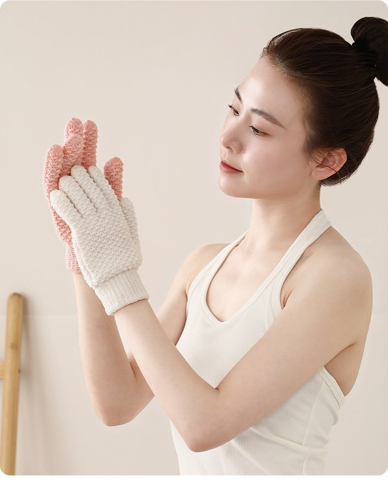 FaSoLa 五指搓澡巾 起泡去角质 搓后背神器按摩搓澡  无痛下泥一双粉色