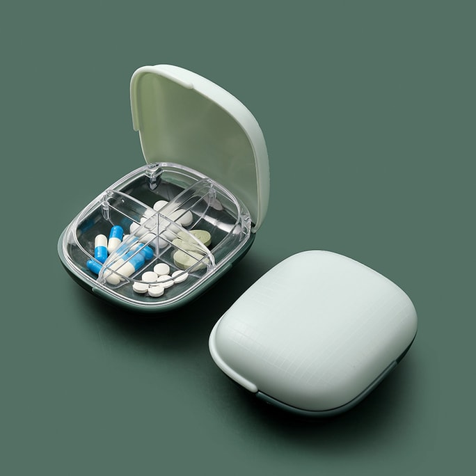 Portable Medicine Box with Lid Mini Sealed Dustproof Pill Dispenser Storage Case Travel 4 Grids Green