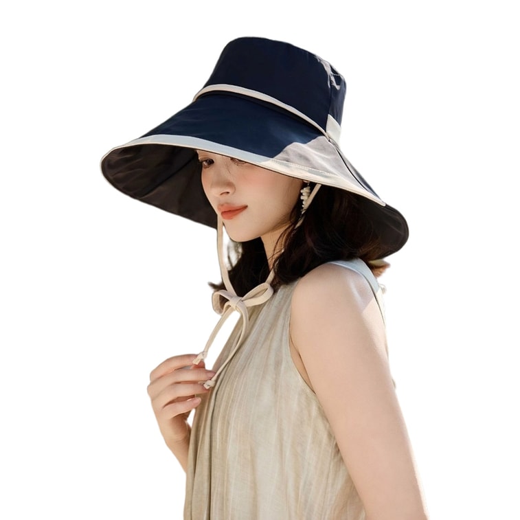 【中国直邮】 HSPM 夏季新款防晒帽 女韩版简约时尚沙滩太阳帽 大沿遮脸防紫外线渔夫帽 黑色F 1件装 3