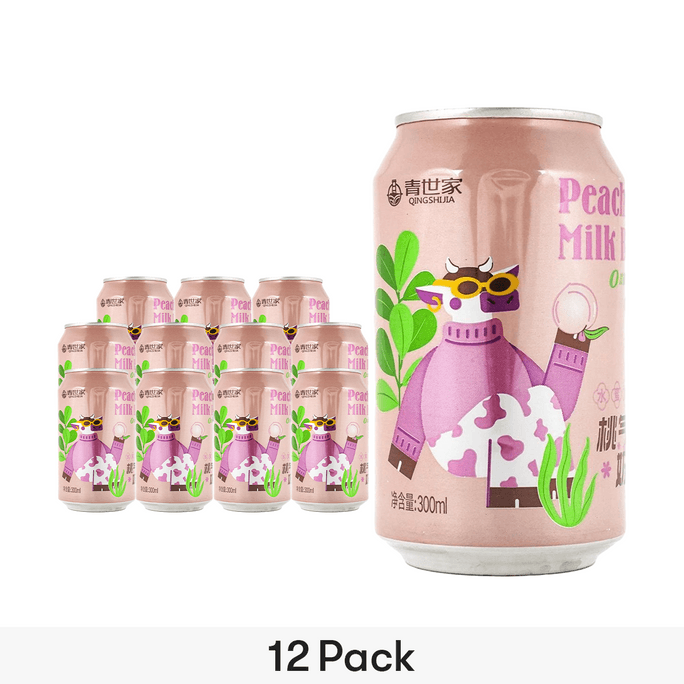 青世家 桃气奶啤 水蜜桃乳味饮料 300ml*12【12罐装】【0蔗糖0脂肪0酒精度】【青岛特产】