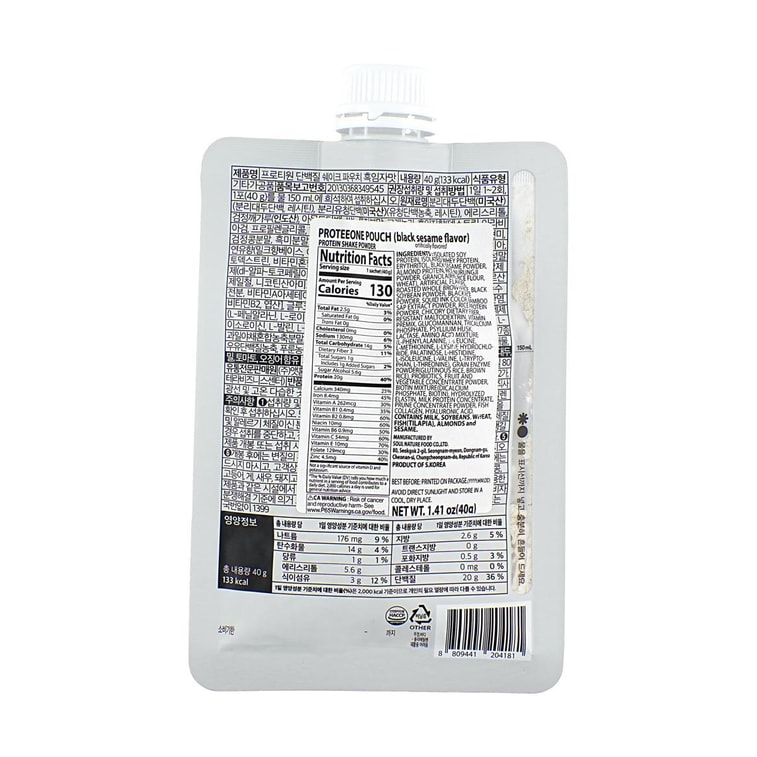 韓國PROTEEONE 蛋白質奶昔 蛋白質代餐粉 40g #黑芝麻味 健身高蛋白 營養補充 飽腹感強 便捷攜帶裝【Oliveyoung爆款】【每包含20g蛋白質】 10