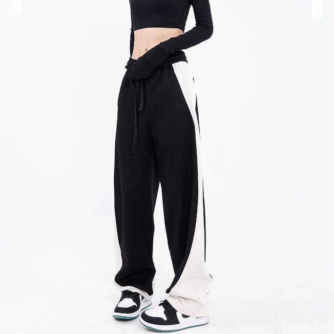 Trendy And Cool Patchwork Sports Pants And Sweatpants Black Apricot M
