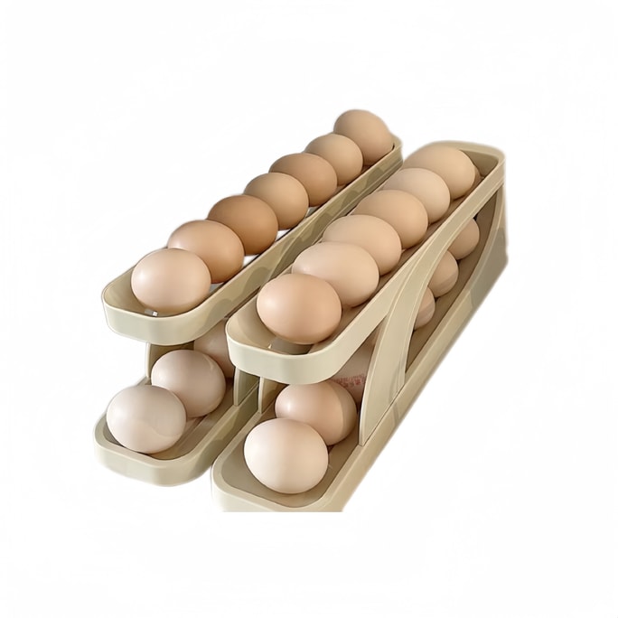 中国收纳鸡蛋盒冰箱用侧门保鲜盒厨房用滚动蛋托鸡蛋架#米色一件入