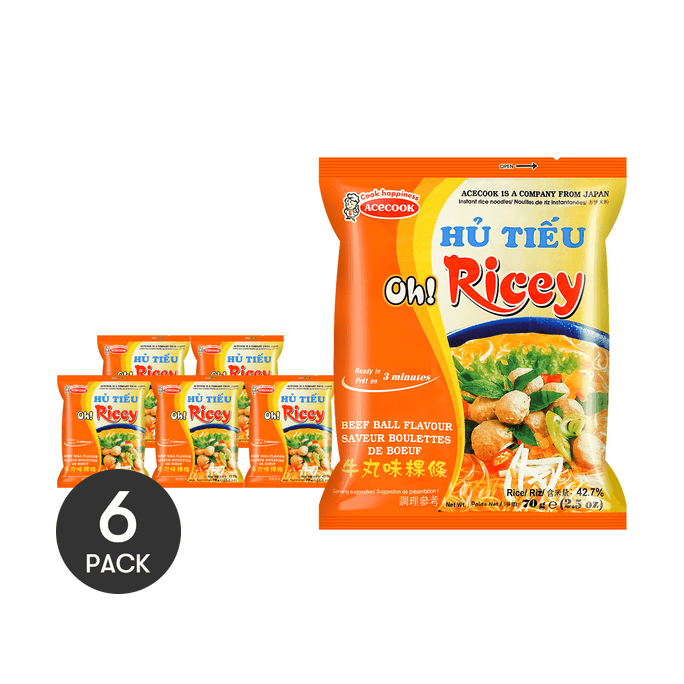 Oh! Ricey Rice Noodles Beef Ball Flavour Bag 70g *6【6 Packs】