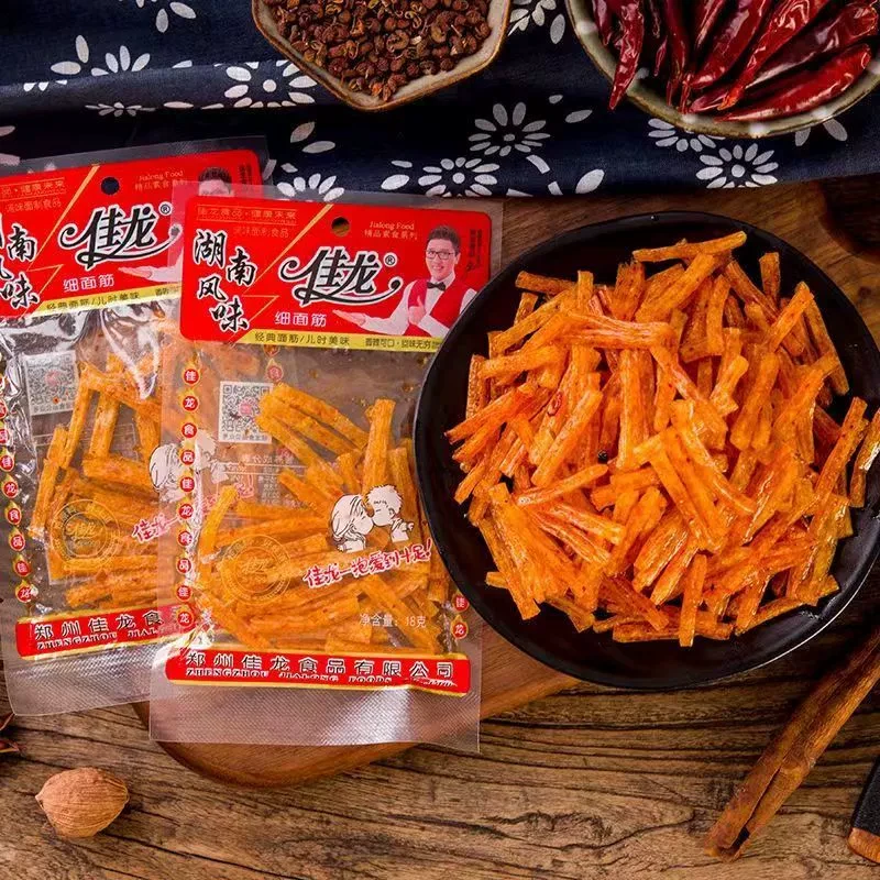 【中國直郵】 佳龍 小麵筋細麵筋辣條麻辣零食小吃煎餅辣條辣味老式懷舊商用經典 18g*5包