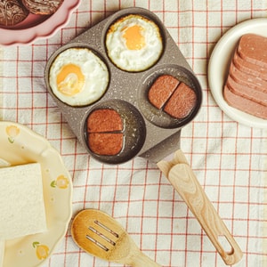 三合一早餐锅 煎蛋锅汉堡锅 平底锅不粘锅 牛排煎锅煎蛋神器 感温四孔煎蛋锅 黑色