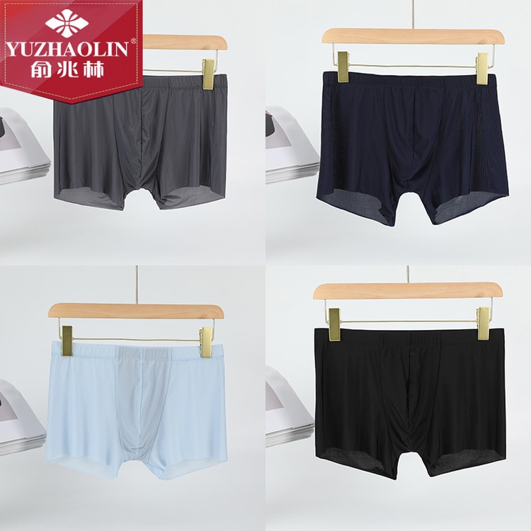 Men's Flat Underwear Thin Breathable Skin Friendly Black+Light  Blue+Grey+Dark Blue 2XL