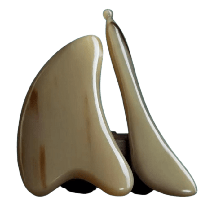 Authentic White Water Bull Horn Facial Scraping Plate Eyelid Shoulder Neck Scraping Plate+1 Pair Of Muscle Pulling Rod