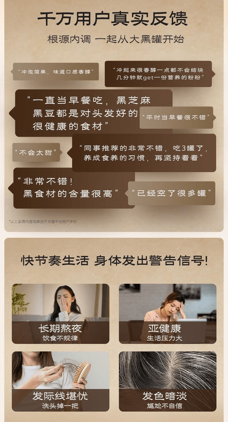 【中國直郵】 五穀磨坊 黑芝麻糊早餐五黑粉600g*2罐