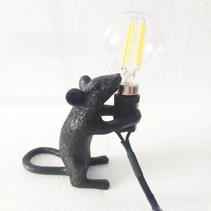 Escape Room Night Light, Cartoon Mouse Table Lamp, Nordic Animal Shaped Resin Decorative Bedside Night Light, 110V, Black