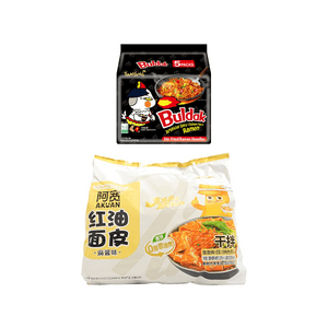 【Tendance sur Rednote】SAMYANG Nouilles Buldak Poulet Épicé, 24,7 oz + AKUAN Nouilles Sèches à l'Huile Rouge Sauce Sésame 16,22 oz