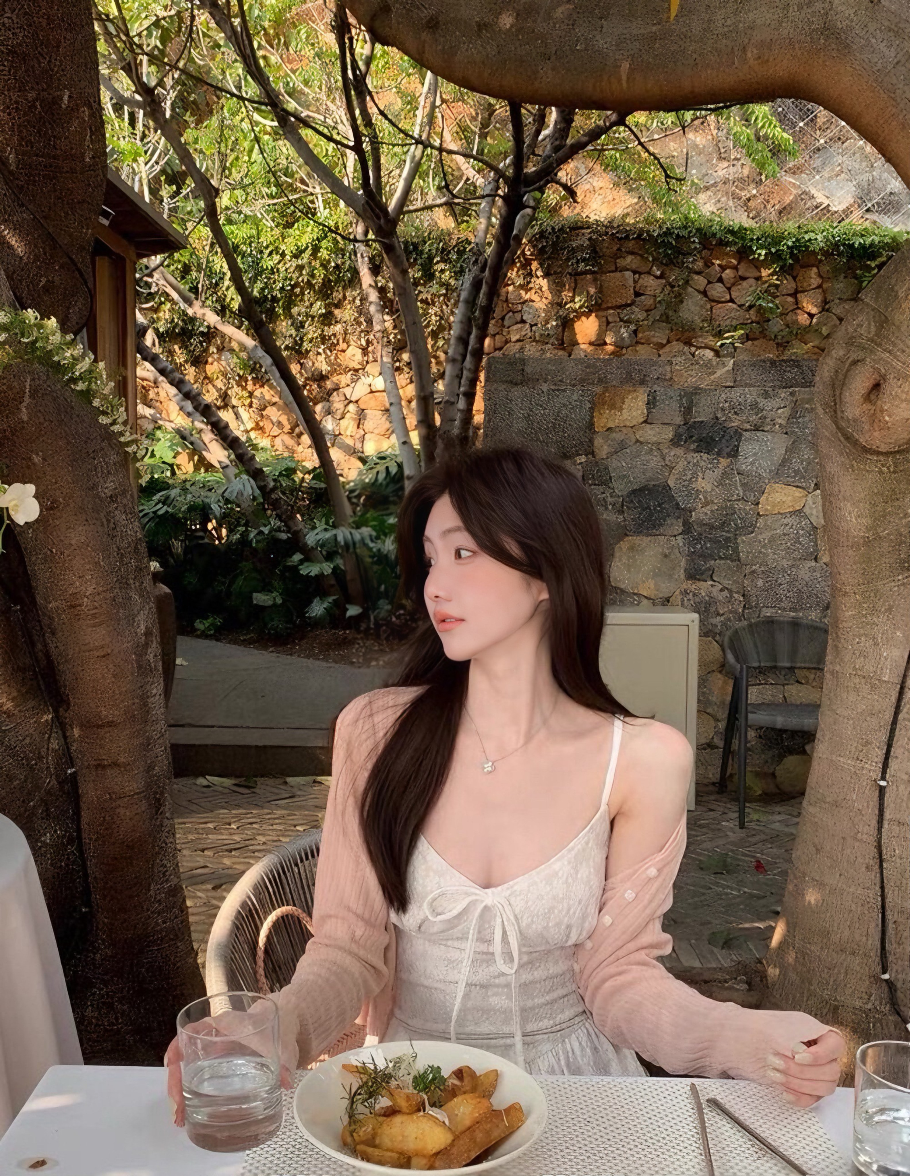 【加拿大直邮】 加拿大 SCENARIO 花漾柔纱蕾丝两件套连衣裙  S-M码 奶油色 乳白色 S