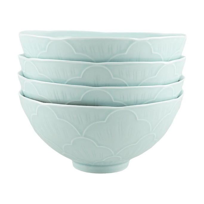 Blue Print Oriental Jingdezhen Ceramic Tableware Bowl and Plate National Color Fragrant 6.5' Noodle Bowl (Set of 4)