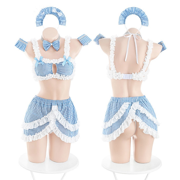 Funny Underwear Fresh Blue Check Sweet Maid Suit Blue One Size (no stockings)