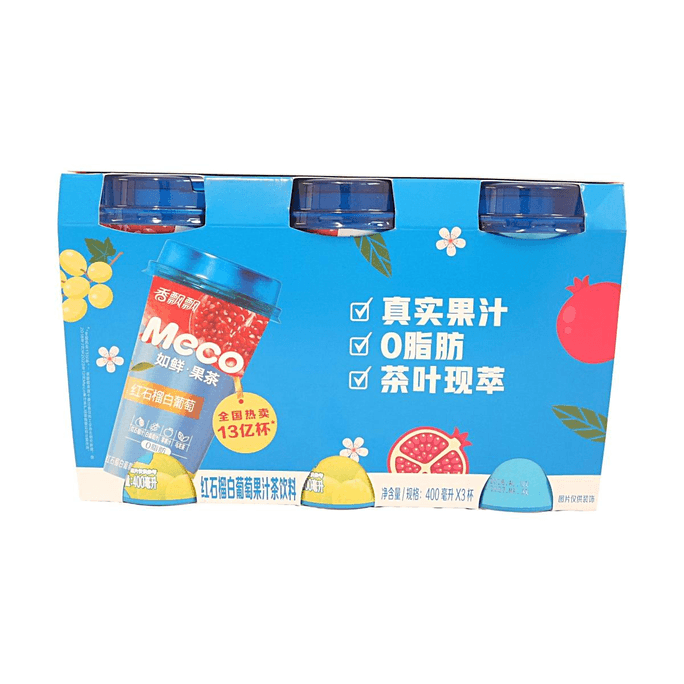 Meco Fruit Tea Pomegranate and White Grape Flavor 13.5oz*3【0 Fat】【Real Fruit Juice and Tea】