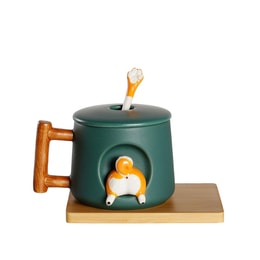 Petorama Shiba Butt Mug Set including Spoon and Lid - Green
