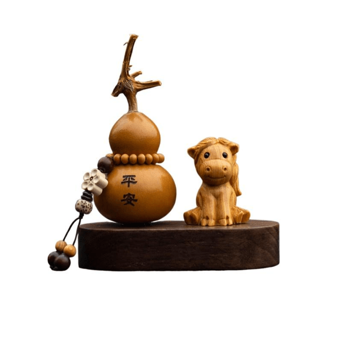 【中国直邮】 贝选优品 天然崖柏木十二生肖汽车摆件葫芦装饰香薰高档中式小礼物马 约81g