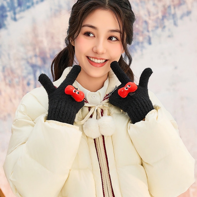 【中國直郵】 三福 趣味結形五指手套 可愛戶外保暖手套 蘋果黃 均碼一雙裝