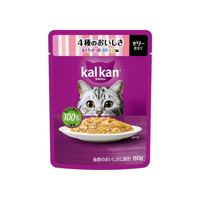 【日本直邮】 Kal Kan卡康 猫零食 金枪鱼鲣鱼鲑鱼虾 60g
