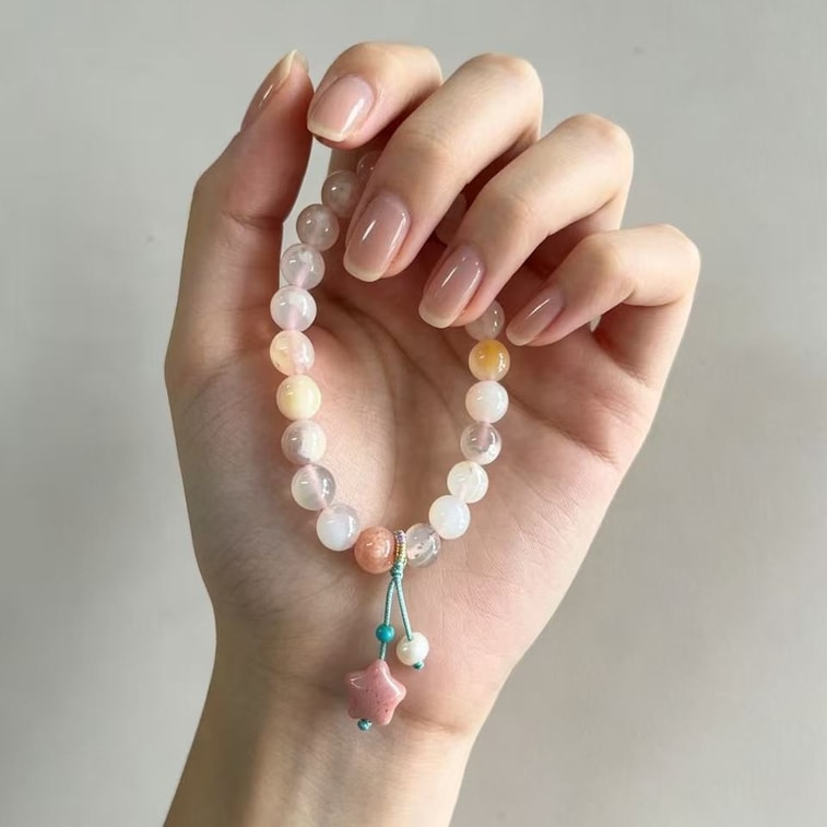 Natural cherry blossom agate bracelet, with freshwater pearls, peach blossom bracelet, niche light luxury and high-end sense, Yanyuan agate jewelry. 3