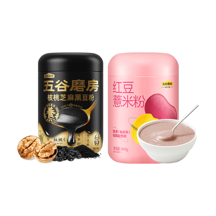 Red Bean & Coix Meal+Walnut Sesame and Black Bean Powder, 38.51 oz【2 Combo Packs】 4