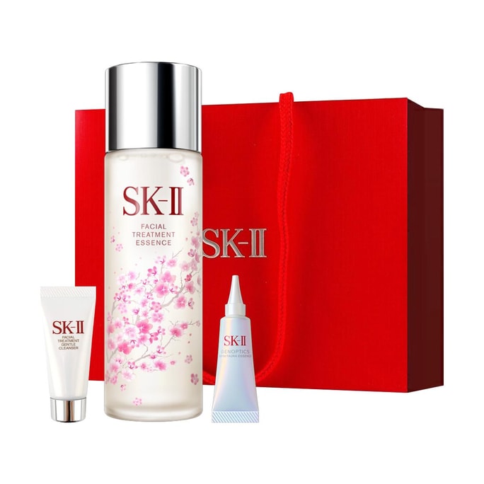 日本SK-II SK2 新生活新亮白面部护理樱花限量套装礼盒 神仙水限定版 230ml + 全新光子小灯泡美白精华液 10ml +温和版洗面奶 20g【樱花限定版】