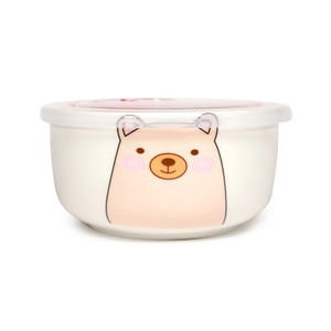 GINKGOHOME Microwavable Ceramic Rice Bowl Food Container With Seal Fine Porcelain Round Shape SMALL - Pink Bear 8oz