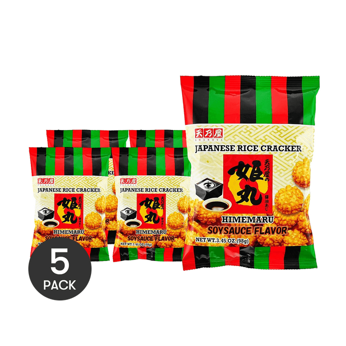 Himemaru Japanese Rice Crackers Soy Sauce Flavor, 3.45 oz *5【5 Packs】