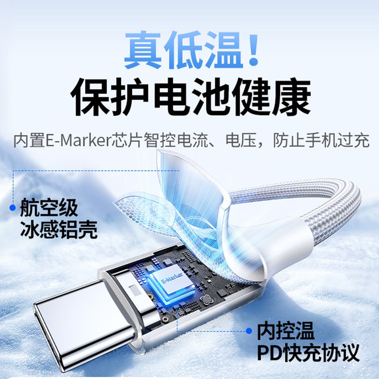 【中国直送】UGREEN 100W フラッシュチャージデータケーブル（1本）[オーロラシルバー、長さ1メートル] Apple 15-17/Samsung/Xiaomi/HuaweiなどのAndroidスマートフォンやノートパソコンに対応、デュアルType-C充電ケーブル 4